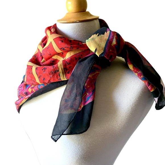 Vintage Gillian Maximalism Jewel tone Paisley Large Square Silk Scarf - Picture 6 of 8